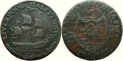 1793, &amp;frac12; penny - Lancashire - Liverpool - Regatul Unit! foto