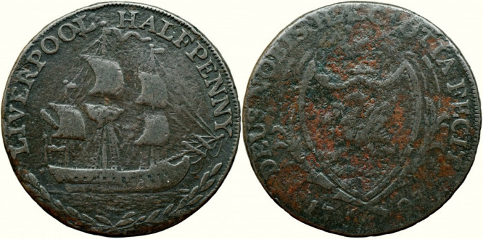 1793, &frac12; penny - Lancashire - Liverpool - Regatul Unit!