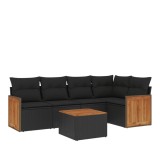 Set mobilier de gradina cu perne, 6 piese, negru, poliratan