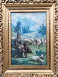 Cumpara ieftin Gheorghe Hermeneanu-"Ciobănaş la munte/Bunul Păstor", pictură mare, ramă monumentală (1925)