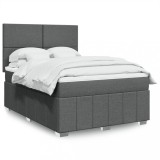vidaXL Pat box spring cu saltea, gri &icirc;nchis, 140x200 cm, textil