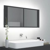 Dulap de baie cu oglinda si LED, gri, 100x12x45 cm acril GartenMobel Dekor, vidaXL