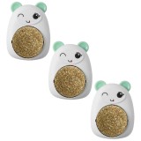 Cumpara ieftin Set 3 Jucarii pentru Pisicute, Model Ursulet, Minge Rotativa 360&deg; din Iarba Catnip, 6 cm, Roz