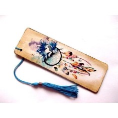 Semn de carte cu dreamcatcher cu albastru si alte culori, semn de carte 38529