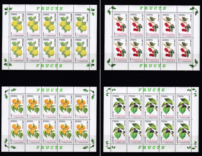 ✅RO 2002 / LP 1596 a , &quot;Fructe&quot;, serie in minicoli de 10 marci, MNH, cota 310lei