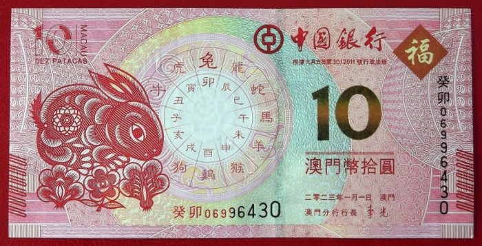 Macau Macao 10 Patacas 2023 anul iepurelui UNC necirculata **