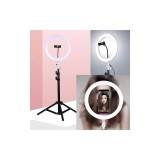 Set lumină LED cu bliț circular, cu trepied telescopic de 2 metri și suport pentru telefon