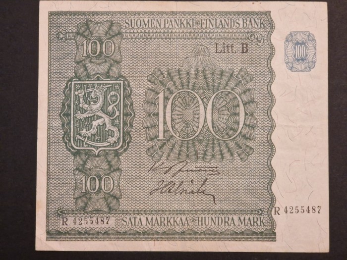 Finlanda 100 Markkaa 1945 VF+ RARA