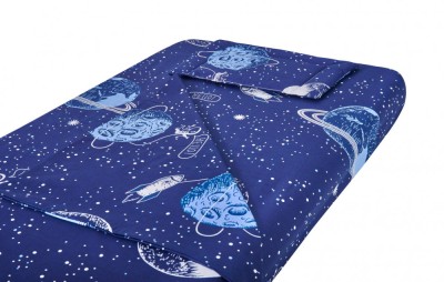 Lenjerie patut bebe, SomnART, cearceaf pat 60x120x10 cu elastic, cearceaf pilota 80x110, perna joasa 20x35, Comete Cosmos Relax KipRoom foto