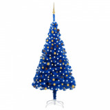 Set pom Crăciun artificial LED-uri&amp;globuri albastru 240cm PVC