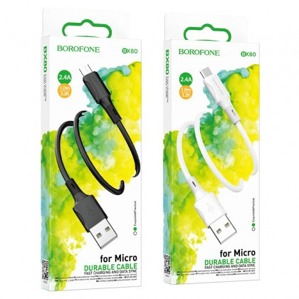 Cablu de Incarcare / Date, BOROFONE BX80, USB la Micro USB, 1m 2,4A , Alb Blister