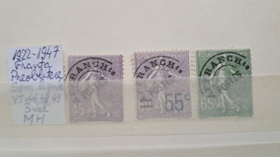 1922 France Preoblit. Sem.lignee YT=46-49 3 val. MH Mi=+195 E foto