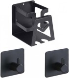 Set de suport pentru pasta si periuta de dinti si doua carlige multifunctionale ColevoHo, negru, metal