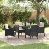 Cumpara ieftin Set de masă pentru grădină cu pernă 5 pcs Negru Rattan poli