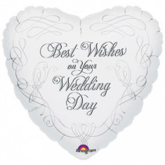 Balon nunta inima din folie 43cm Best Wishes On Your Wedding Day foto