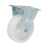 Roata fixa 73x25 mm din polipropilena alba, cu placa din otel, 45 kg