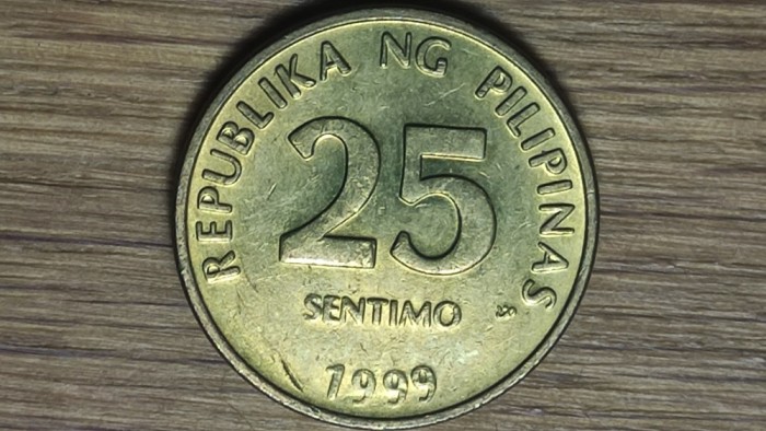Insulele Filipine - moneda de colectie exotica - 25 sentimo 1999 XF/AU - impecabila !