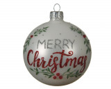 Glob Merry Christmas, Decoris, &Oslash;8 cm, sticla, alb