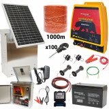 Kit pachet gard electric 12 Joule 12 220V 1000m panou solar 30W baterie 12V 12Ah cutie din inox (BK87633-1000(-30W-12Ah)), Breckner Germany