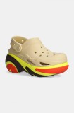 Crocs papuci Bubble Crush Clog femei, culoarea bej, cu platforma, 210061