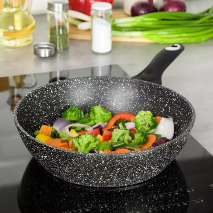 Tigaie aluminiu, marmorata, adanca, neagra, 28cm Klausberg