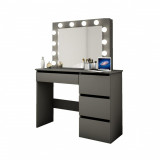 Masa de toaleta/machiaj, negru, cu oglinda si LED-uri, 94x43x141 cm, Artool