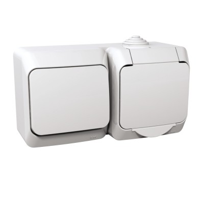 Intrerupator cap scara si priza schuko PT IP44 Schneider Cedar alb WDE000504 foto