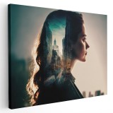 Tablou fantezie portret femeie si peisaj urban 1670 Tablou canvas pe panza CU RAMA 60x90 cm