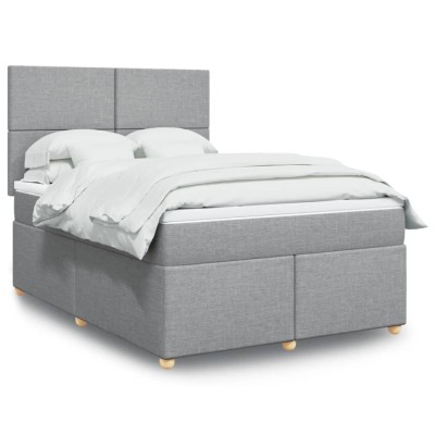 vidaXL Pat box spring cu saltea, gri deschis, 140x190 cm, textil 3291268 foto