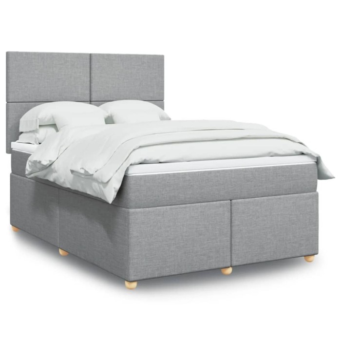 vidaXL Pat box spring cu saltea, gri deschis, 140x190 cm, textil 3291268