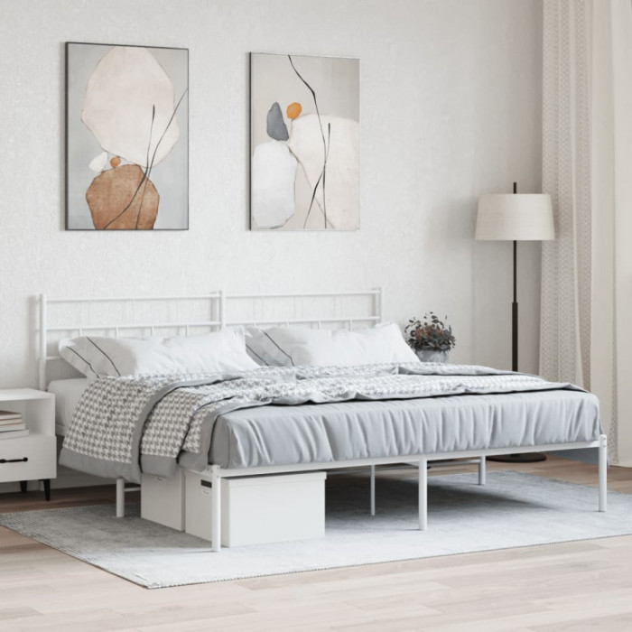 Cadru de pat metalic cu tablie, alb, 183x213 cm GartenMobel Dekor