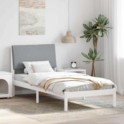 vidaXL Cadru de pat Alb și gri deschis 90 x 190 cm Lemn masiv de pin 878788 foto