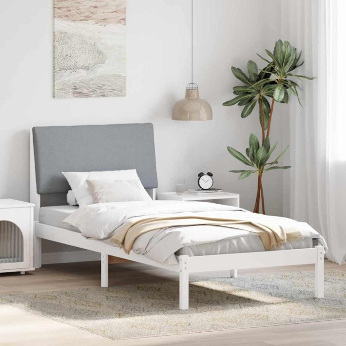 vidaXL Cadru de pat Alb și gri deschis 90 x 190 cm Lemn masiv de pin 878788