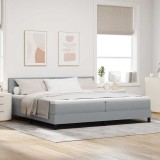 Pat vidaXL 200x200 cm, Gri Deschis, cu Saltea &amp; Topper, Cadru Lemn, Tapitat Textil