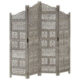 VidaXL Paravan cameră sculptat manual 4 panouri gri 160x165 cm mango