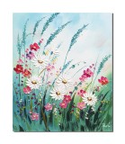 Tablou margarete in camp, pictat manual, 60x50cm ulei pe panza in cutit efect 3D, Valentin Pop