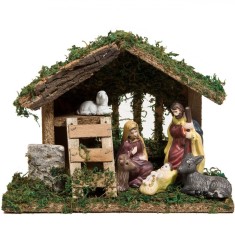 Set Decoratiune Craciun, Iesle, 6 Figurine, Portelan si Lemn, 21x9x16cm, Multicolor