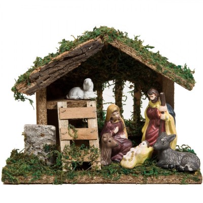 Set Decoratiune Craciun, Iesle, 6 Figurine, Portelan si Lemn, 21x9x16cm, Multicolor foto