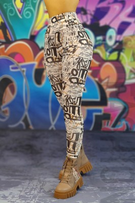 G803-100 Colanti fashion cu talie inalta si print cu text foto