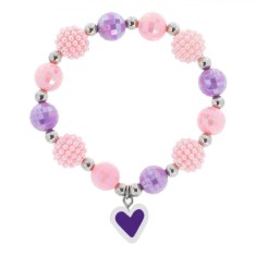 Brățară Copii, Mărgele Multicolor, Pandantiv Inimioară Fimo, Elastică