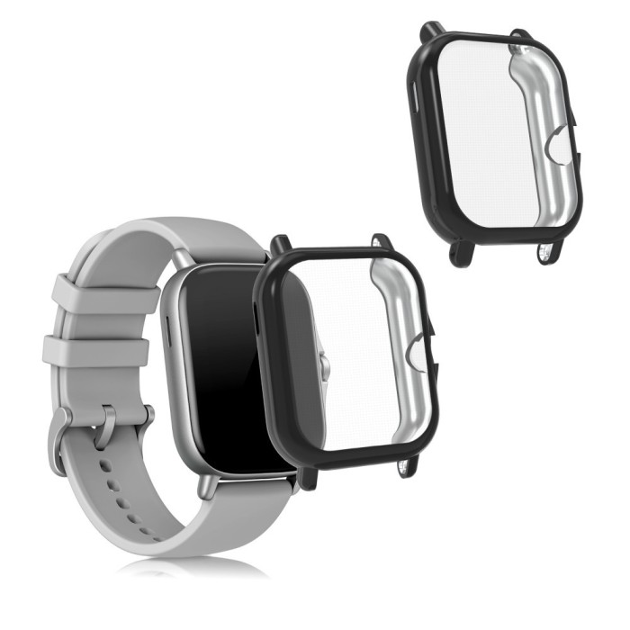 Set 2 Huse pentru Xiaomi Amazfit GTS 3 / Amazfit GTS 2 / Amazfit GTS 2e, kwmobile, Silicon, Negru, 53906.08