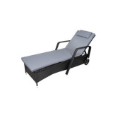 Sezlong pentru gradina, cu roti si perna, reglabil, ratan sintetic, negru si gri, 54x197x42/107 cm, Malatec GartenVIP DiyLine