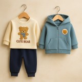 Cumpara ieftin Set bebelus Cute Bear &ndash; Bluza, Hanorac, Pantaloni - Albastru (Marime