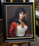 Tablou Portret femeie pictat semnat inramat, tablou ulei Pictura inramata