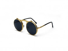 Ochelari de soare Steampunk cu doua randuri de lentile - Auriu - Negru foto