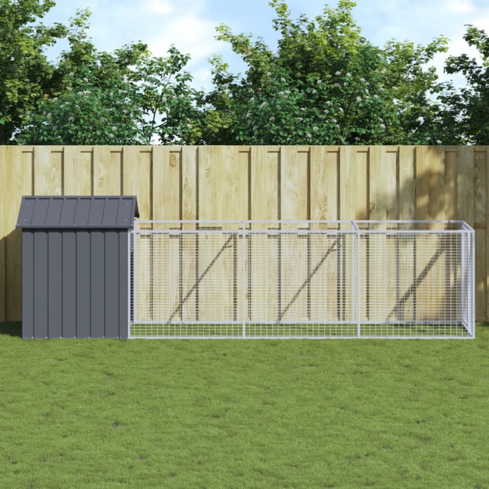 Cușcă c&acirc;ine cu acoperiș antracit 117x405x123 cm oțel galvanizat