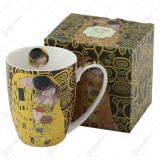 )Cana portelan 350 ml, &bdquo;The Kiss&rdquo; de Gustav Klimt, Brown, in cutie decorativa