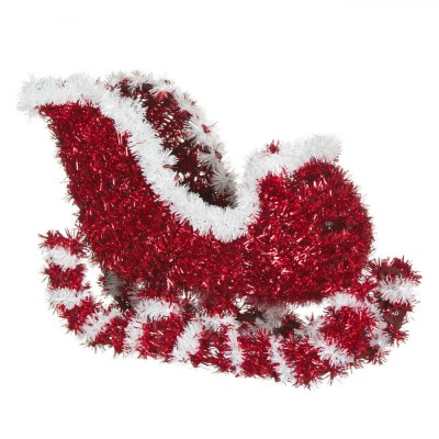 Sanie Decorativă de Crăciun, Model Tinsel, Culoare Roșu, Dimensiuni 27x9x18.5 cm foto