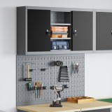 vidaXL Set dulap unelte &amp; panou c&acirc;rlige de perete, 3 piese negru metal