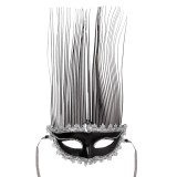 Masca Carnaval Tinsel, Negru, Contur Argintiu, Femei, 37 cm